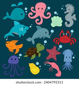 Set of cute marine animals