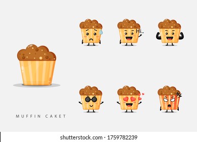 Set of cute mascot muffins