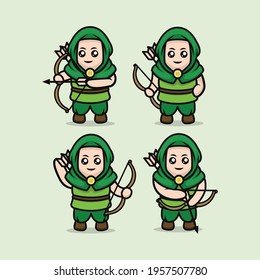Set of cute medieval archer mascot design illustration vector template