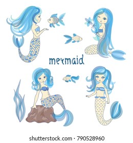 Set cute mermaids 