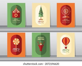 Set of cute Merry christmas  background with cute animal and happy new year,holiday,card, symbols,Vector illustrations.