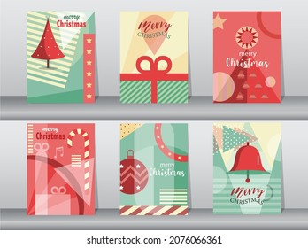 Set of cute Merry christmas  background with cute animal and happy new year,holiday symbols,Vector illustrations.