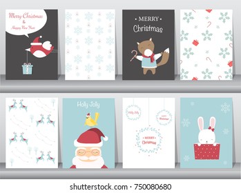 Set of cute Merry christmas  background with cute animal and winter clothes,cute animal, Vector illustrations