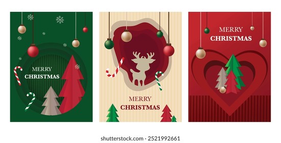 Conjunto de lindas Navidades alegres tarjeta de felicitación, cartel, etiquetas de regalo