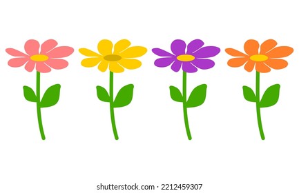 Set cute mexican aster or cosmos flowers cartoon hand drawing doodle icon vector design.