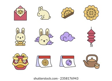Set of Cute Mid Autumn Icon