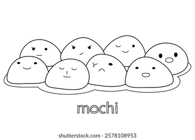 Set of cute mochi sweets with different emotions.