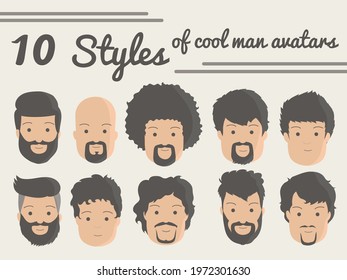 Set of cute modern man avatars, flat design characters