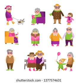 Set of cute modern old people with colorful clothes