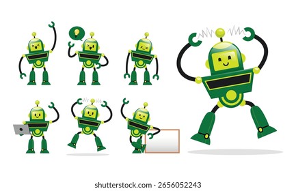 Set of Cute Modern Robot Character in Various Pose