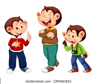 Conjunto de ilustración de carácter mono lindo