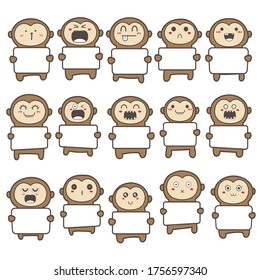 Set of cute monkey holding a billboard design. Vector illustration.