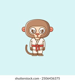 set Cute monkey Karate training martial art kawaii chibi character mascot animal sport illustration outline design Icon