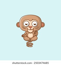 set Cute monkey meditation yoga kawaii chibi character mascot illustration outline style design