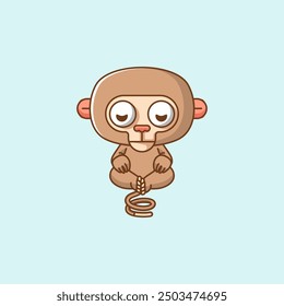 set Cute monkey meditation yoga kawaii chibi character mascot illustration outline style design