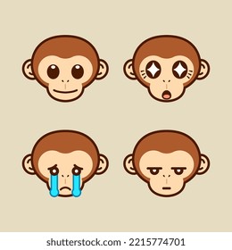 Set of Cute Monkey Stickers