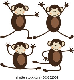 Set of cute monkeys doing yoga and gymnastics.