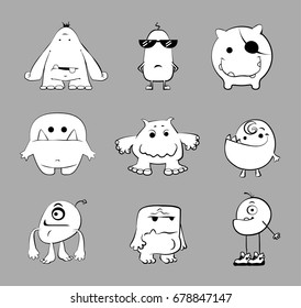 Set Cute Monster Alien Characters Black Stock Vector (Royalty Free ...