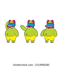 set cute monster animal character vector icon for sticker and background