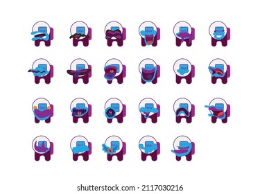 set cute monster animal character vector icon for sticker and background