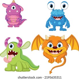 Set of cute monster cartoon