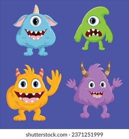 Set of cute monster cartoon character design illustration