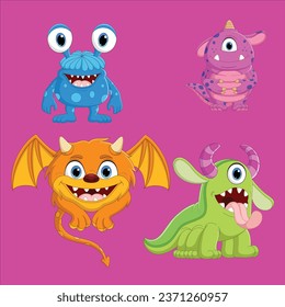 Set of cute monster cartoon character design illustration