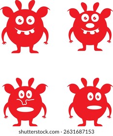 set of cute monster character illustration vector