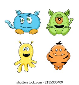A set of  cute  monster characters. Cartoon vector illustration. 