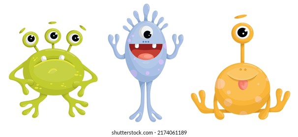 Juego de personajes monstruosos bonitos.Gráficos vectoriales de dibujos animados.