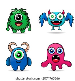 set cute monster design mascot kawaii