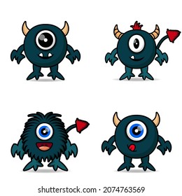 set cute monster design mascot kawaii