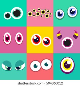 Set of cute monster eyes. Vector illustration.