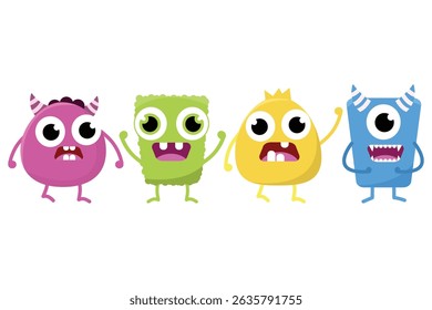 Set of cute monster illustration. Suitable for flat design graphic illustration, clip art, stickers, posters, stickers, cards, etc 