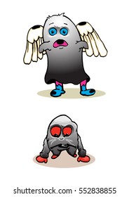 set of cute monster isolated on white. winged monster and red eye monster