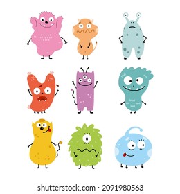 Set cute monster stickers. Cartoon illustration for book.