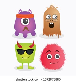 A set of cute monster template vector design