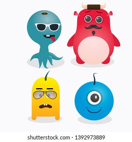 A set of cute monster template vector design