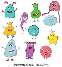 Set of cute monsters. Cartoon cute monster. Vector illustration.