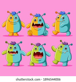 Set of cute monsters character illustration	