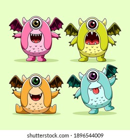 Set of cute monsters character illustration	