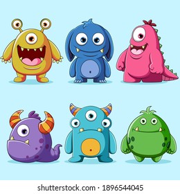Set of cute monsters character illustration	