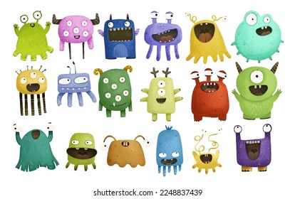 Set of cute monsters character illustration, design, print, childish monsters, cute monster