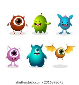 set of cute monsters clip art isolated