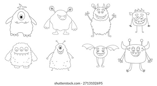 Conjunto de monstruos lindos línea divertida monstruo alienígenas o