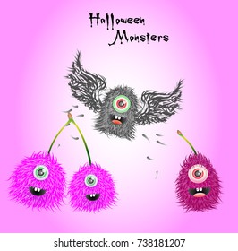 Set of cute monsters for Halloween. Vector illustration.