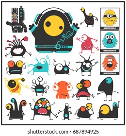 Set of cute monsters isolated on white. Collection of colorful character stickers for different use. cartoon illustration