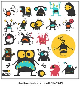 Set of cute monsters isolated on white. Collection of colorful character stickers for different use. cartoon illustration