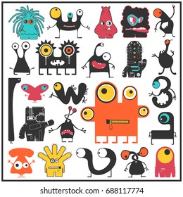 Set of cute monsters isolated on white. Collection of colorful character stickers for different use. cartoon illustration