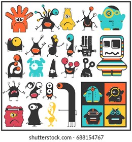 Set of cute monsters isolated on white. Collection of colorful character stickers for different use. cartoon illustration